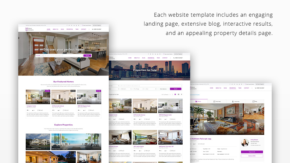 Real estate website template pages
